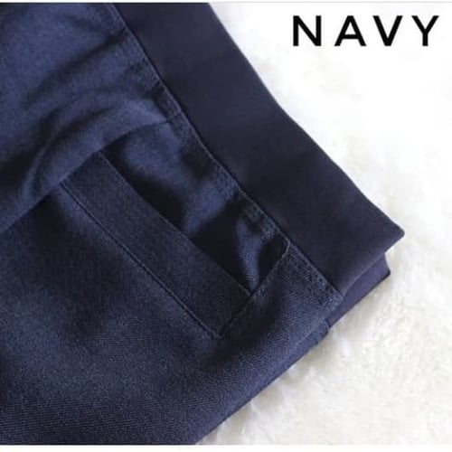 Celana Bahan Formal Wanita Pinggang Karet Navy
