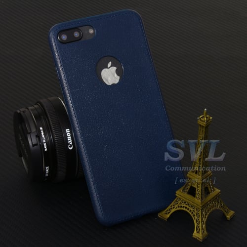 Casing Iphone 8 Plus Case Leather Stitching Ultra Thin Slim Kulit BLUE NAVY