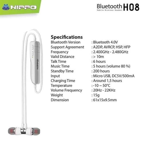 Hippo HF Headset Handsfree Bluetooth H08