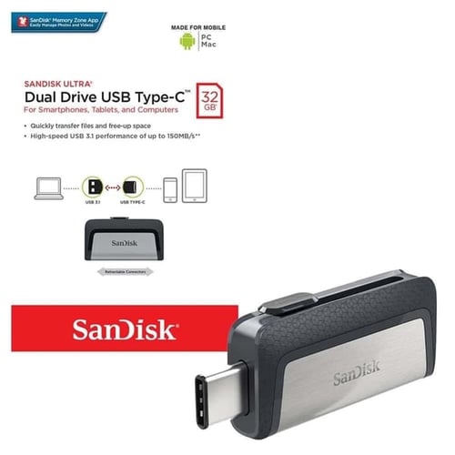 Sandisk Flashdisk USB OTG TYPE C 32GB Dual Drive Type-C 32 GB 130MB/s