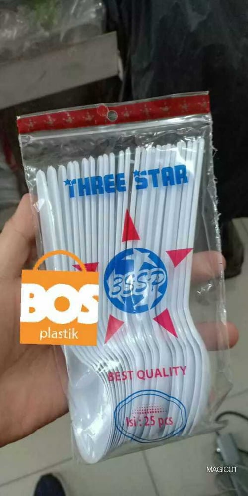 Three Star Sendok Makan Plastik Putih Susu isi 25pcs