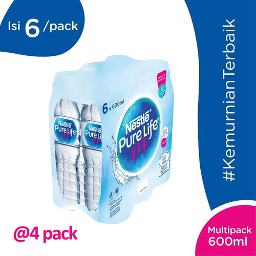 Nestle Pure Life 600 ml isi 24 Botol (4 Pack x 6 Botol) Air Mineral 600ml