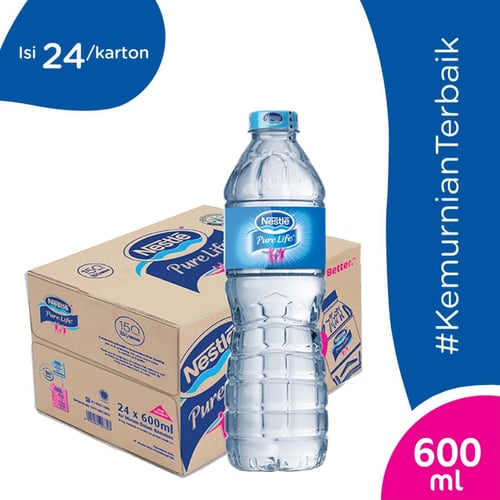 Nestle Pure Life 600 ml isi 24 Botol (Karton / Dus) Air Mineral 600ml