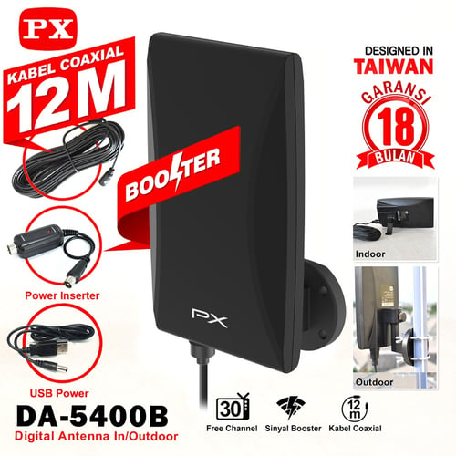 PX DA 5400B Antena TV Digital Analog+Kabel 12M Booster Indoor/Outdoor