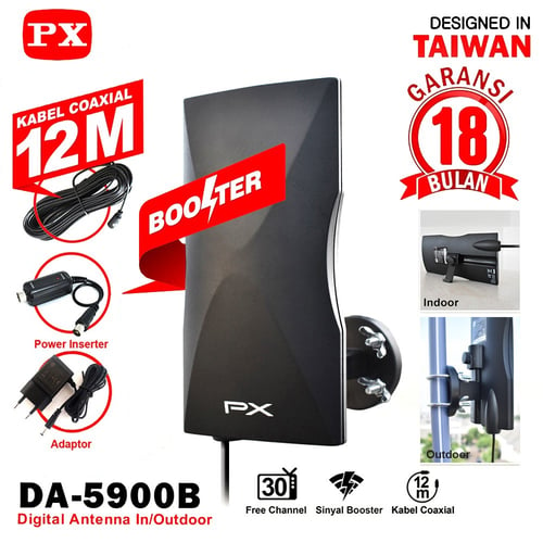 PX DA 5900B Antena TV Digital Analog+Kabel 12M Booster Indoor/Outdoor