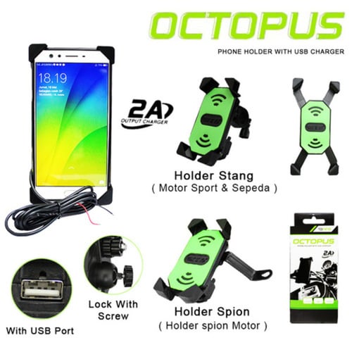 OCTOPUS Holder Motor/ Bike Phone Holder Nine USB Charger