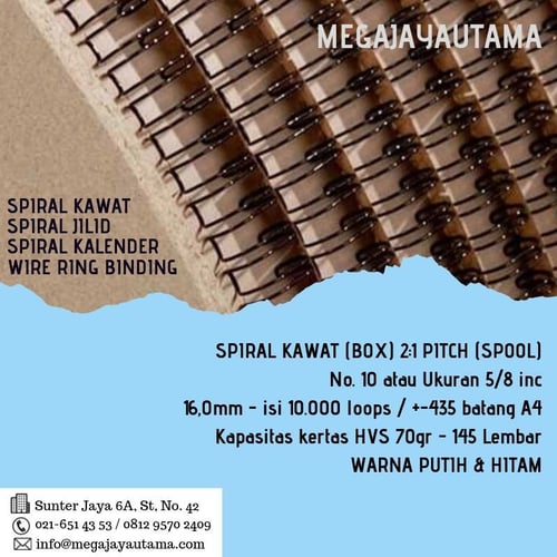 Kawat Spiral Jilid Wire Ring Binding 2;1 Pitch Roll -  5/8 Inch A4