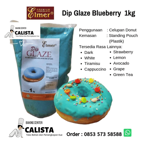 Elmer Dip Glaze Blueberry 1kg - Celupan Donut (Topping Donut), Isian Roti dan Cookies, Topping Banana Nugget, Brownies, Kue Pie.
