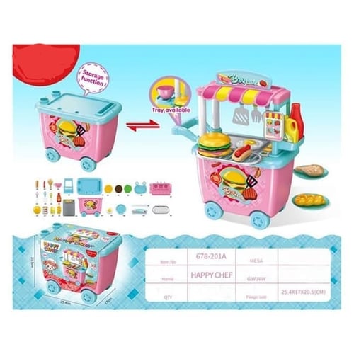 Mainan Anak - Happy Chef Kitchen Set BBQ Cart Hotdog Burger Play Set