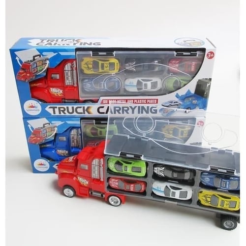 Mainan Anak - Die Cast Truck Carrying Box Car Truk Pengangkut Mobil