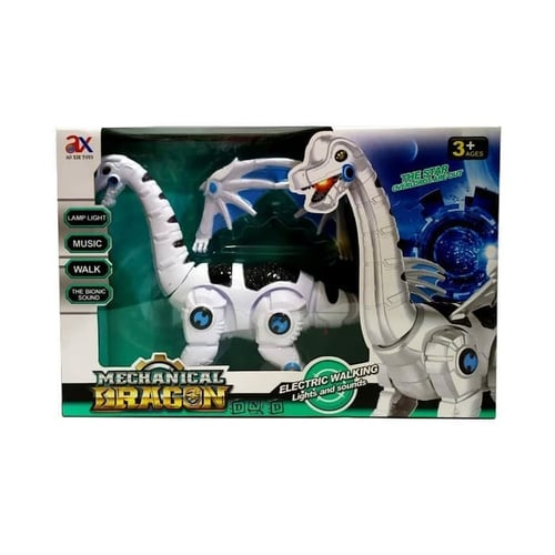 Mainan Anak - Mechanical Dragon Robot Dinosaur Jalan Bersayap Putih