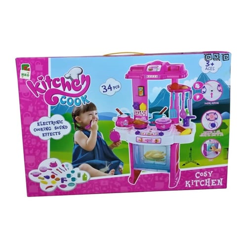 Mainan Anak Perempuan Cosy Kitchen Cook Set Alat Masak Dapur Pink