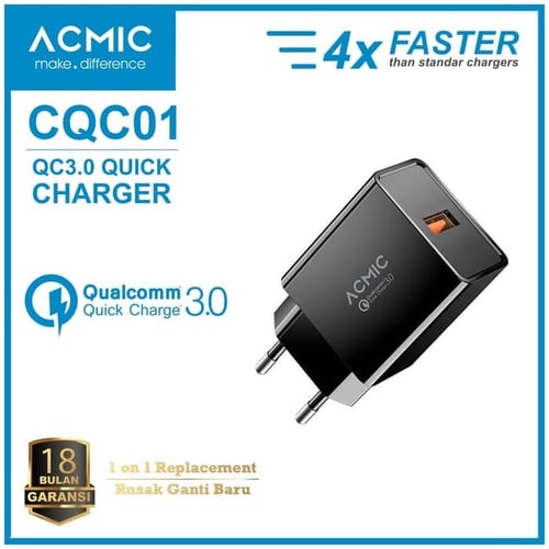 ACMIC CQC01 - Quick Charge 3.0 USB Wall Charger Fast Charging - Hitam