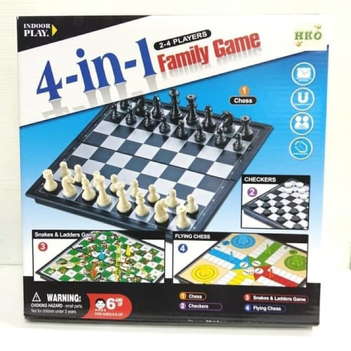 Mainan Anak - Family Game 4 in 1 Catur Othello Snake Ladder Halma