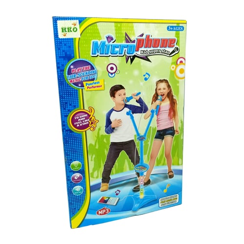 Mainan Anak - Microphone Double Mic Biru Dua Tiang Karaoke Nyanyi Duet