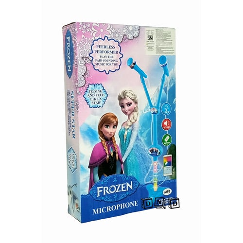 Mainan Anak - Microphone Double Frozen Biru Mic Karaoke Dua Tiang