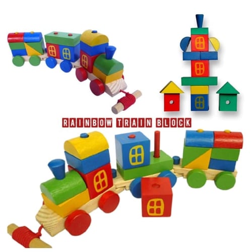 Mainan Edukatif / Edukasi Anak - Puzzle Balok Kayu - Kereta Pelangi