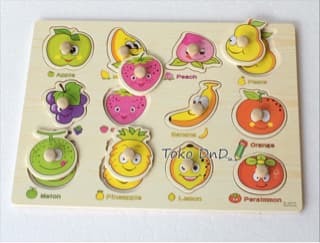 Mainan Edukatif / Edukasi Anak - Puzzle Stiker Kayu Knop Buah Fruits