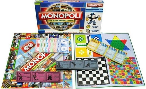 Mainan Keluarga Monopoly 5 in 1 Monopoli Halma Ular Tangga Ludo Catur