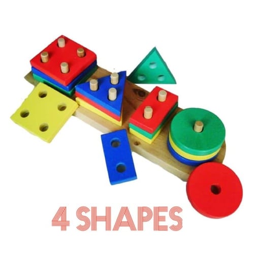 Mainan Edukatif / Edukasi Anak - Puzzle Kayu Balok Murah- Geo 4 Bentuk