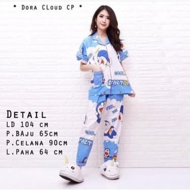 New Arrival Setelan Wanita Catton Biru Muda Pajamas Doraemon Blue Cp Bc
