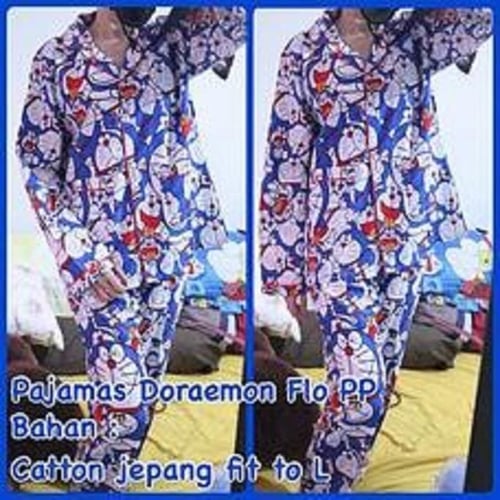 New Arrival Setelan Wanita Catton Biru Muda Pajamas Doraemon Flo Pp Bc