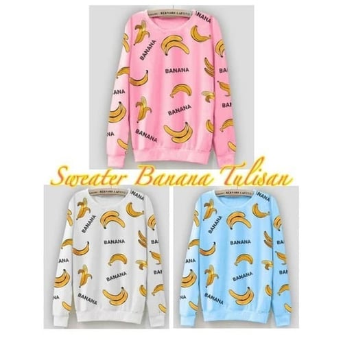 New Arrival Sweater Wanita Babytery Putih/Pink Sw Banana Tulisan Bc