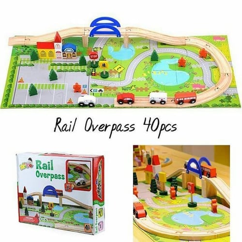 Mainan Anak - Rail Overpass Mobil Mobilan Track Race Kayu Wooden Toys
