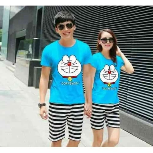 New Arrival Baju Couple Combed Turkis Cp Pd Doraemon Turquise Lt