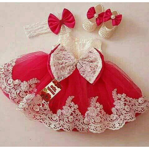 New Arrival Dress Anak Perempuan Brukat Merah Princess Bandana Red Sl