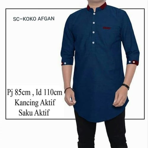 Jual New Arrival Baju  Koko Pria  Katun  Navy Koko Afgan Navy 