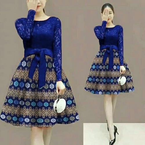 New Arrival Dress Batik Wanita Brukat Biru Dress Batik Merry Blue Sl