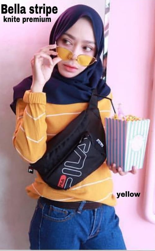 New Arrival Pakaian Wanita Atasan Rajut Kuning Bella Stripe Yellow Ro