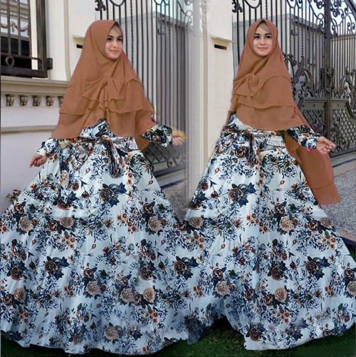 New Arrival Maxi Wanita Muslim Maxmara Biru Premium Syari Blossom Biru Sl