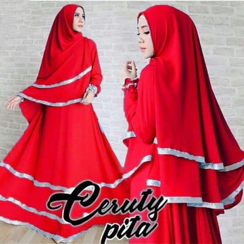 New Arrival Gamis Wanita Jersey Premium Merah Aretta Syari Red Ni