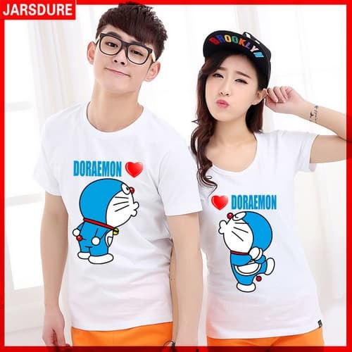 New Arrival Baju Couple Doraemon Cotton Combed Putih Cp T Shirt Doraemon Cl