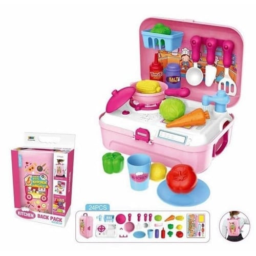 Kitchen Back Pack Play Set Pink Cooking 8742 - Kids Toys