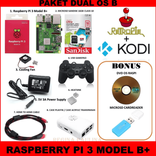 Raspberry Pi 3 Model B + Paket Inc OS Retropie