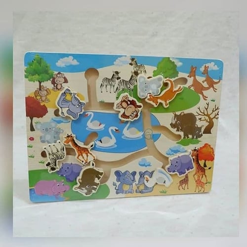 Maze Kayu Kebun Binatang Zoo Hewan Liar Safari - Edu Toys