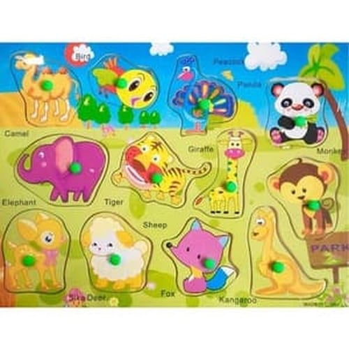 Puzzle Knop Hewan Safari Kayu Kebun Binatang - Kids Toys