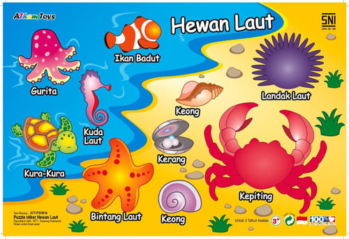Puzzle Stiker Hewan Laut Sea Animal Penyu Kepiting - Kids Toys