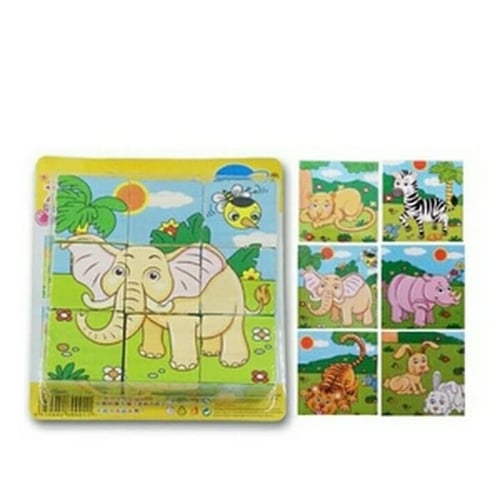 Puzzle Kayu 6 in 1 3D Jigsaw Hewan Safari - Kids Toys
