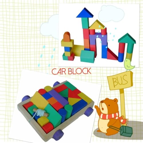 Kayu Balok Bangun Mobil Tarik Car - Kids Toys
