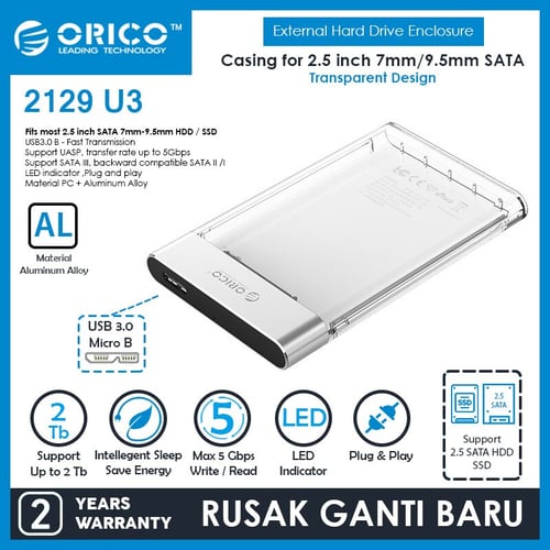 ORICO Enclosure Transparent USB3.0 2.5 inch HDD SSD - 2129U3