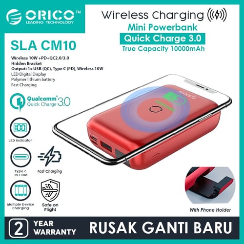 ORICO Powerbank Mini Fast Wireless Charge 10000mAh QC3.0 PD - SLA-CM10 - RED