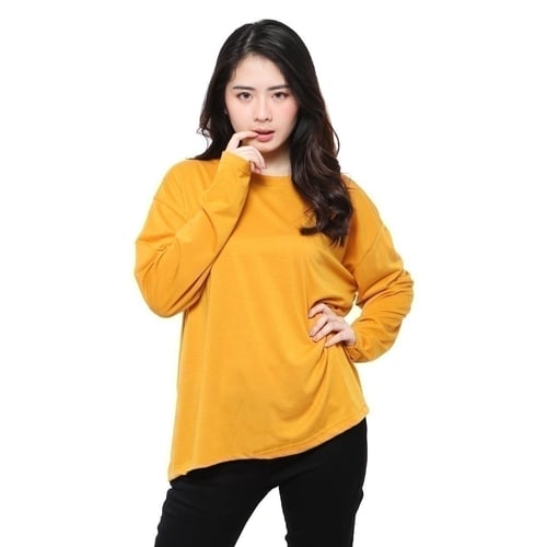 Rimas Fashion O-Neck Polos Kaos Wanita - Mustard Size L