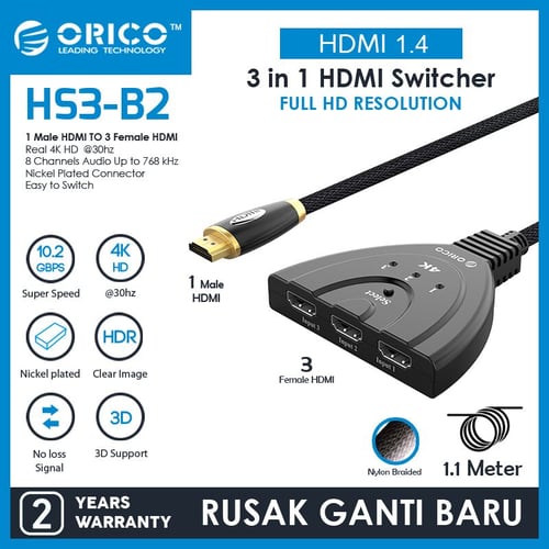 ORICO HDMI Switcher 1.4 HD Convertor 3in1out - HS3-B2