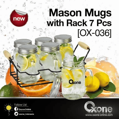 OXONE Mason Mugs With Rack 7Pcs