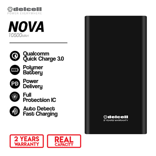 DELCELL Nova Powerbank Support Quick Charge 3.0A Real Capacity 10500 mAh