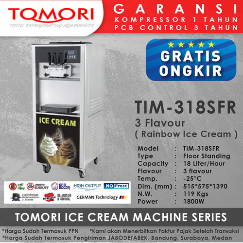 Mesin Es Krim 3 Tuas (Rainbow Ice Cream) TOMORI TIM-318SFR